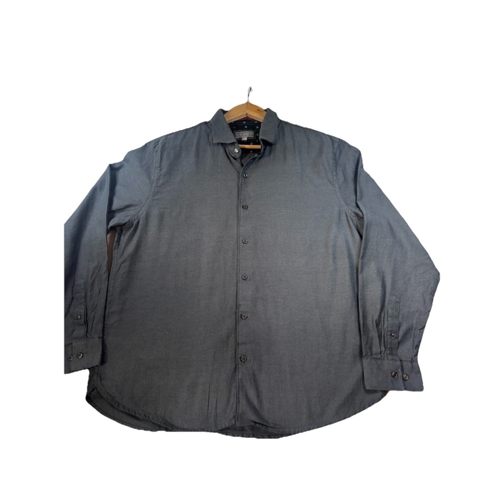 Ted Baker Mens XL‎ Black Herringbone Cotton Long Sleeve Button-Up Shirt
